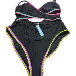 Monif C. Black One Piece with Neon Trim